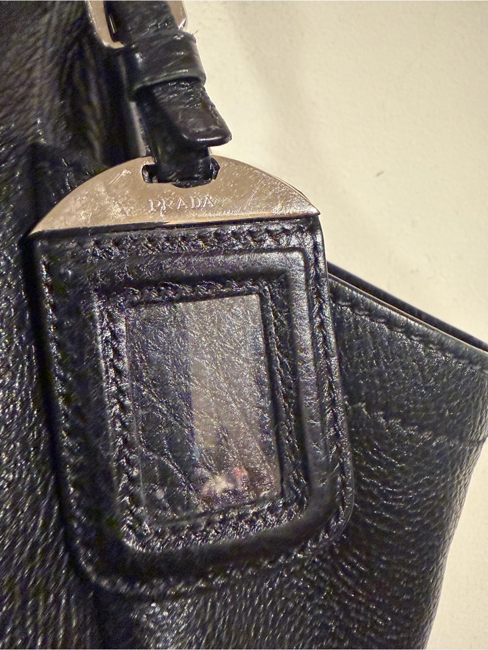 PRADA Black Pebbled Leather Shoulder Bag with Silver Hardware - Picture 6 of 15
